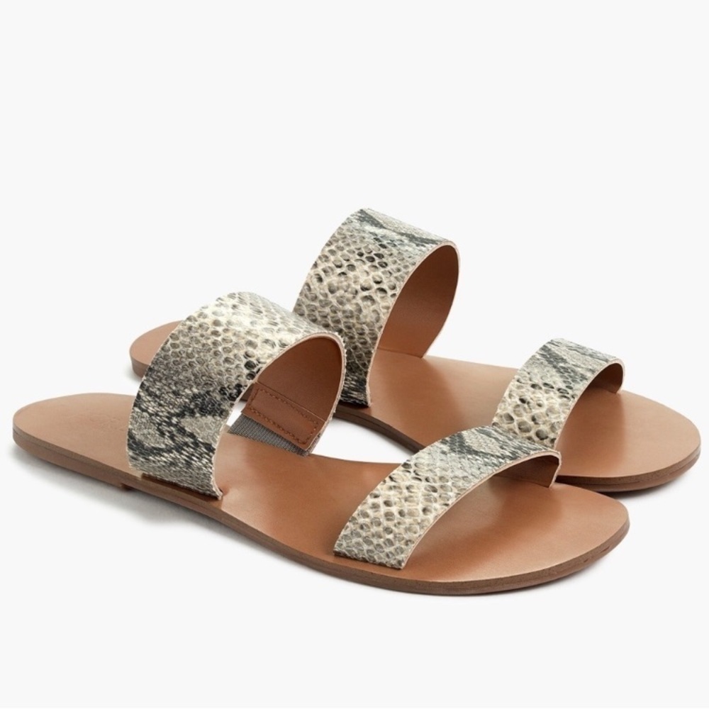 J Crew Factory Snake Embossed Vegan Strappy Slide Sandals Size 11 double strap